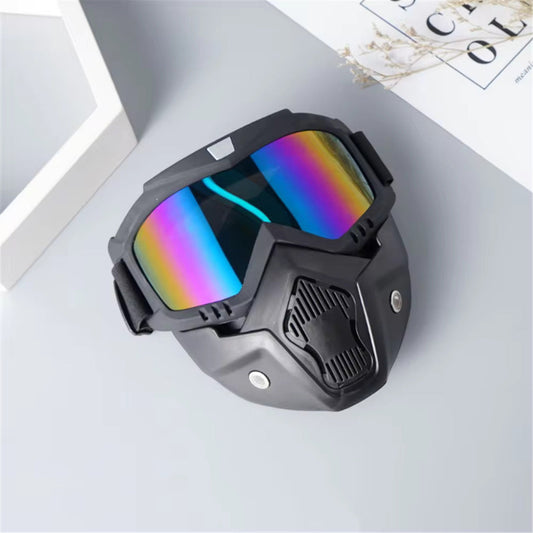 HIGH QUALITY Motorcycle Helmet Riding Goggles Glasses With Removable Face Mask [Blue Rainbow]